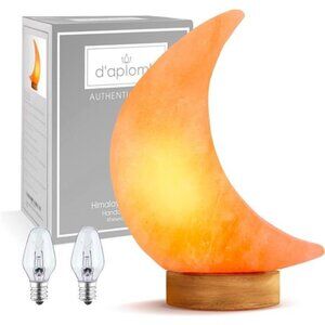 100% Authentic Natural Himalayan Salt Lamp;Hand Carved Moon Pink